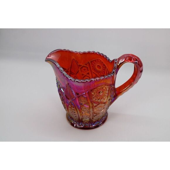 INDIANA GLASS HEIRLOOM SUNSET CARNIVAL GOLD STAR CREAMER & SUGAR - Picture 3 of 11